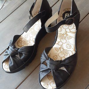 Fly London High Heels Wedges open toe black NWOT size 9